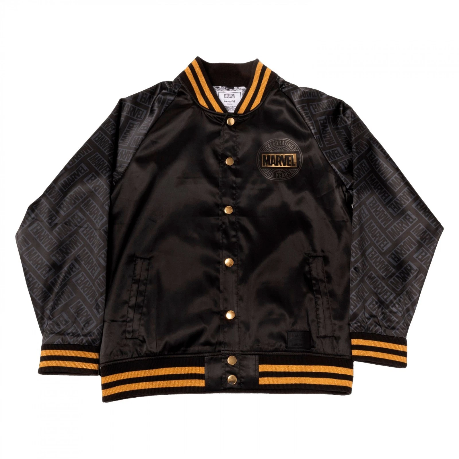 NEW - MARVEL 85th Anniversary Golden Logo Satin Bomber Jacket By Loungefly - XL image 4