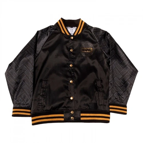 NEW - MARVEL 85th Anniversary Golden Logo Satin Bomber Jacket By Loungefly - XL image 4