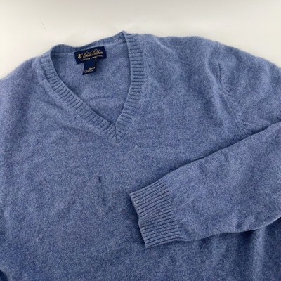Brooks Brothers Mens XL Blue Scottish Lambswool V-Neck Sweater Long Sleeve Knit
