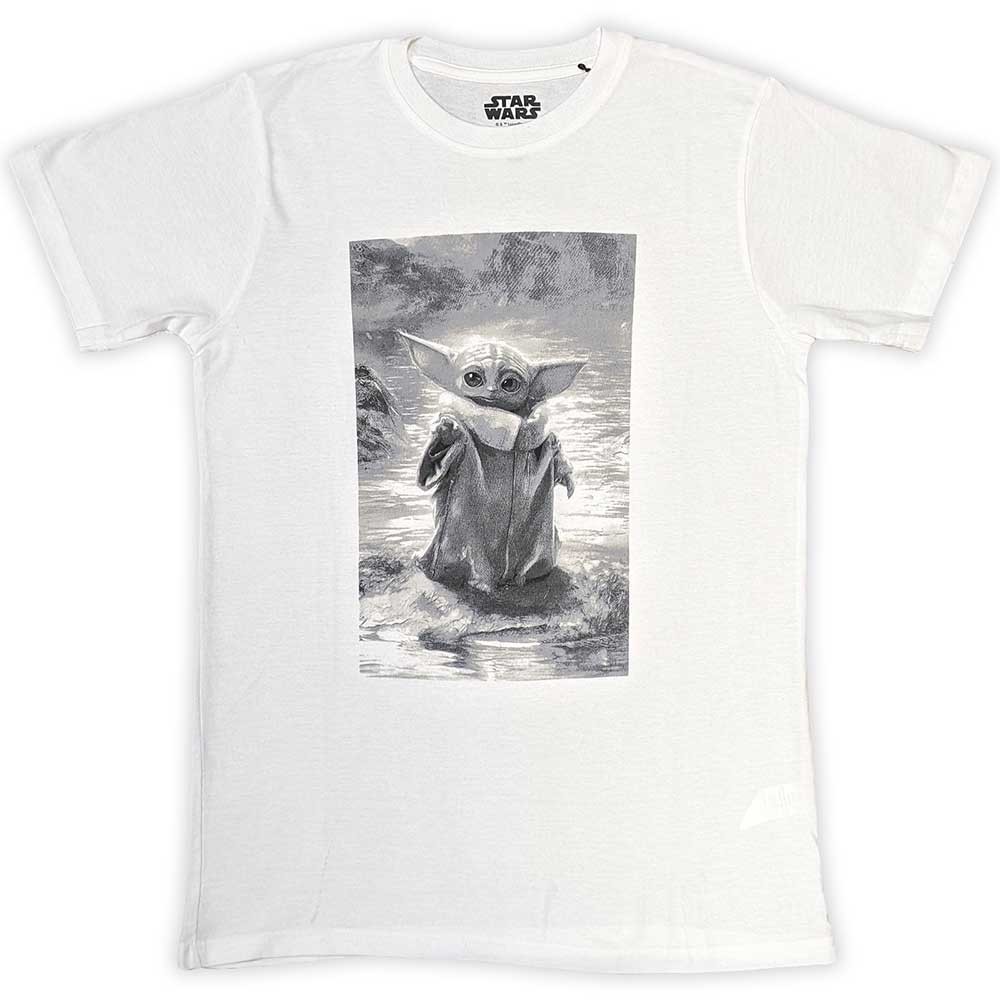 Star Wars Unisex T-Shirt: The Mandalorian Grogu B&W (Large)