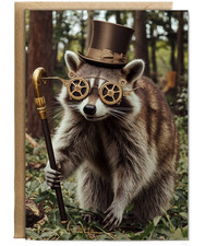 Raccoon in Steampunk Glasses Birthday Card A6 
