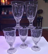 Vintage Noritake Sweet Swirl Clear 7 3/8"  Iced Tea Goblets Glasses - Set of 5