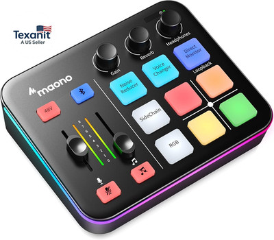 Gaming Audio Mixer, Audio Interface with Pro-Preamp, RGB, Bluetooth, 48V Phantom