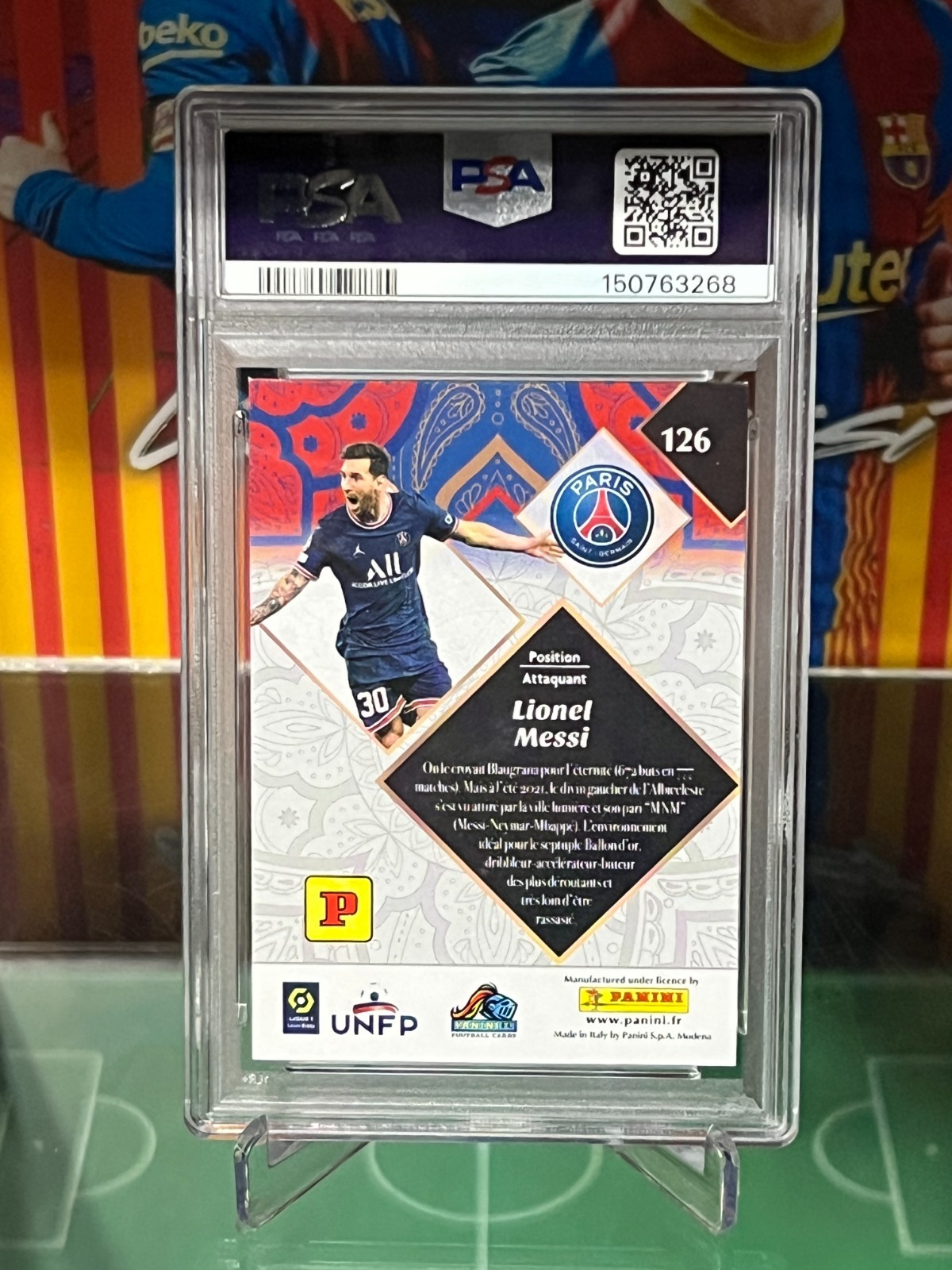2022-23 Panini FC Ligue 1 Lionel Messi #126 PSA 9 Rare view 6
