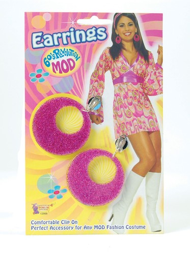 Ladies Girls Retro Glitter Earrings 1960s 70s Mod Hippy Fancy Dress Accessory - Picture 11 of 11