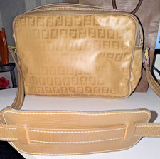 Authentic Fendi Zucca FF Monogram Shoulder Bag Beige Zip Closure Shoulder Strap