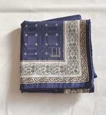 Dunhill Handkerchief Navy Dark Gray Paisley Border 100 Cotton 20.5"x20.5"