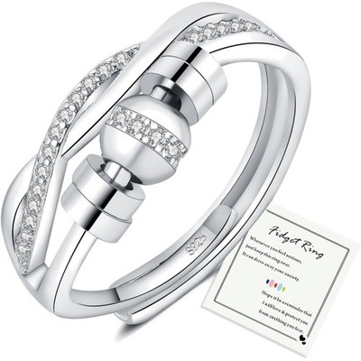 HEEYA Damen Anti Stress Ring 925 Silber Fidget Ring Verstellbar Angst Rotiere...