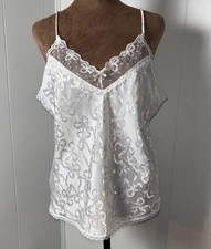Vintage Cine Star Cami white Lace Silky Semi Sheer Coquette Lingerie Slip M