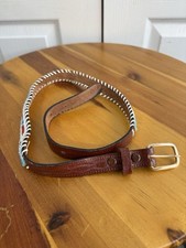 Vintage Red Leather Belt Hand Beaded Aztec Thunderbird Native American Size 28
