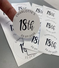 Minimalist Birthday Party 18th 21st 30th & Occassion Party Stickers Personalised