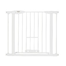 North States MyPet Wide Metal Walk Thru EasyPass Pet Gate with Doggy Door