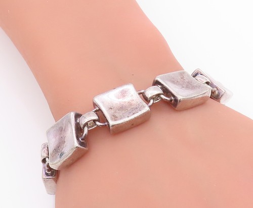925 Sterling Silver Vintage Bracelet Antique Dark Tone Cubes Linked  BT11313 - Afbeelding 3 van 10