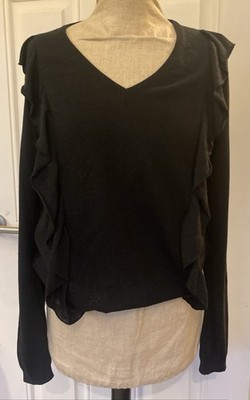 Moschino Cheap and Chic Black Ruffle Trimmed Long Sleeve Top Jumper M Cotton Mix