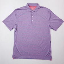 Johnnie O Polo Shirt Mens Large Purple Pink Striped Performance Golf UPF 50