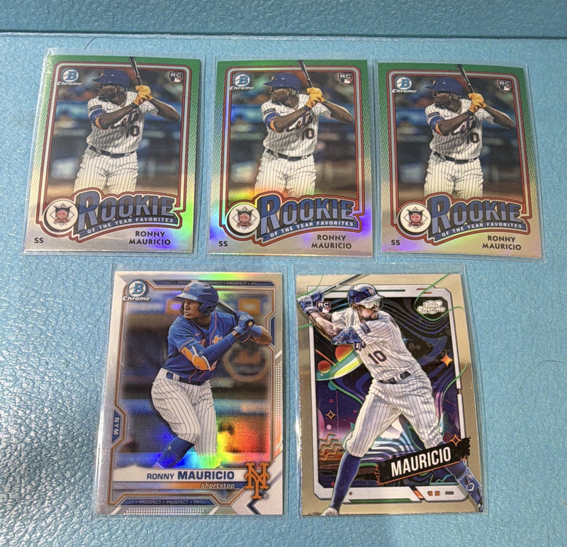 Ronny Mauricio Mets 5-Card Lot 2023 Topps Chrome/Bowman Chrome ROY-1 RC