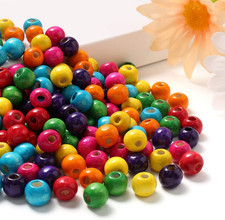 600Pcs Colorful Wooden Beads Large Hole round Paint Beads Bulk Natural Wood Bead