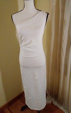 Zara One Shoulder Side Gathered Bodycon Midi Dress White Lg NWT