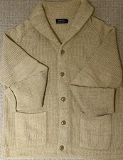 Ralph Lauren Polo Men Shawl Collar Cotton Linen Cardigan  Italy Beige  Size L