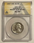 1957 Curved Clip Silver Washington Quarter Graded AU 50 by ANACS 7528570