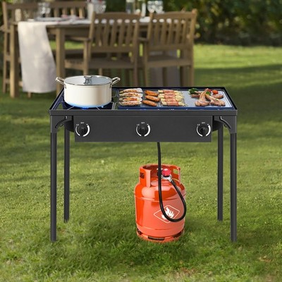 225,000-BTU Three Burner Gas Cooker Stove BBQ for Outdoor Camping Picnic