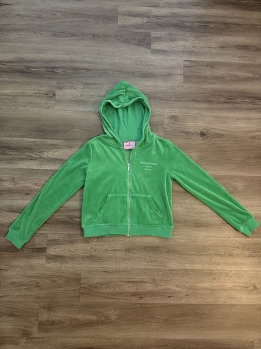 Juicy Couture Forever 21 Green Velour Full Zip Hooded Logo Hoodie L Long Sleeve