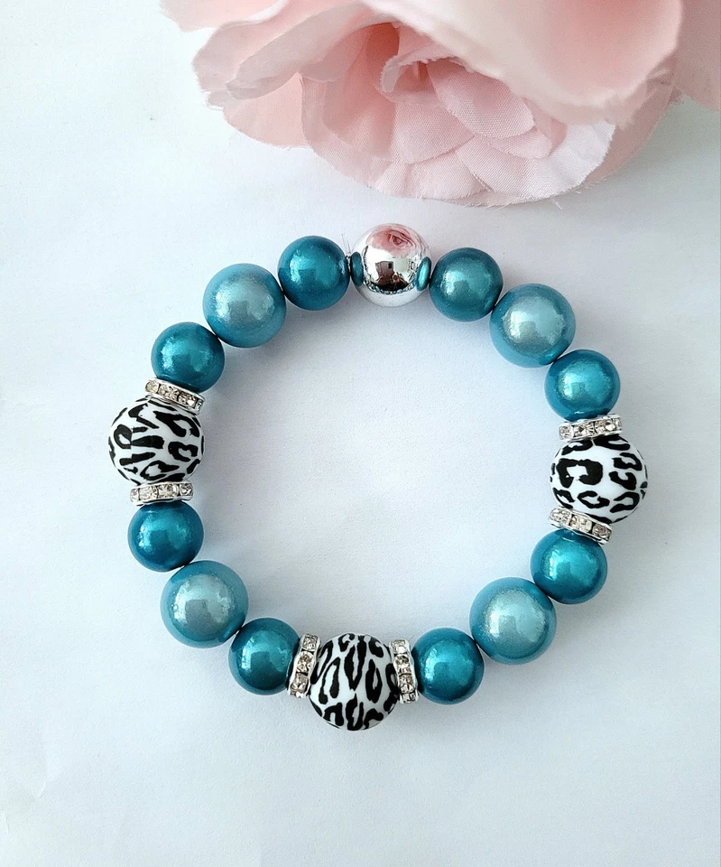 Sylvie's Leo Mix Magic Beads 12-16mm Armband 19/20cm türkis Animal Print /  1071