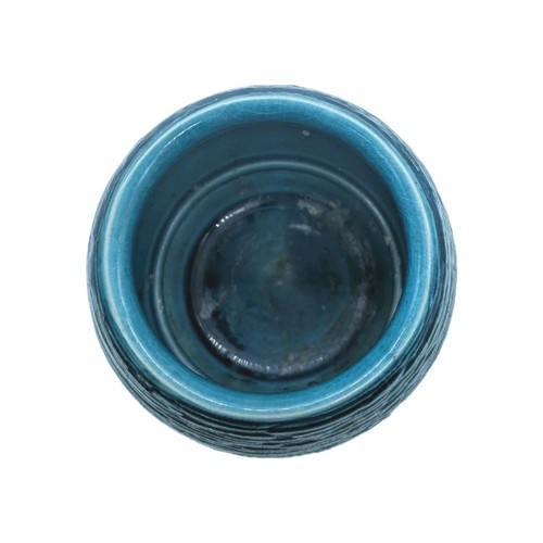 Teal Color Ribbed Textured Ceramic Vase Pot  Small - Afbeelding 4 van 8