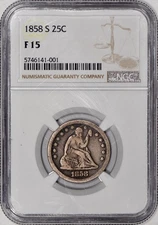 1858-S Liberty Seated Quarter 25c NGC F15