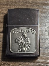 Vintage Zippo Camel Joe Biker on Motorcycle Pewter Emblem Lighter with Box — listing 2