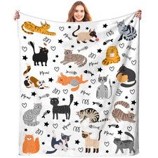 Cute Cat Blanket Animals Pet Pattern Soft Lightweight Flannel Fuzzy 50x40 Inch
