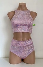 Schminke 💗 Conjunto de ropa de baile de polo holograma crop top y calzoncillos pantalones festival
