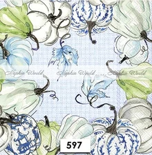 (597) TWO Paper LUNCHEON Decoupage Art Craft Napkins  AUTUMN FANCY PUMPKINS FALL