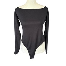 ASTR The Label women's bodysuit black ribbed long sleeve size large