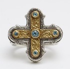 KONSTANTINO Cross Ring Blue Topaz 925 Silver & 18K Yellow Gold Accents w/Pouch — photo 3