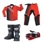 Kids MX Wulfsport 2025 CONNECT Motocross Shirt Pant Boots Gloves Red Set #M8