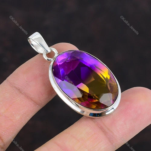 Natural Ametrine Gemstone Pendant Purple 925 Sterling Silver Indian Jewelry