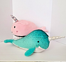 Pair Narwhals FAO Swartz Pink Glow Bright Scentsy Buddy Nelson Teal Zip Mouth
