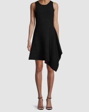  395 Milly Women's Black Sleeveless Asymmetrical Double Knit Flare Dress Size M