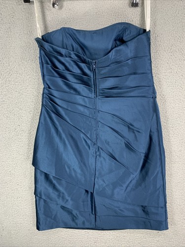 Davids Bridal Dress Small Strapless Layered Bridesmaid Prom Turquoise Side Rib - Picture 8 of 13