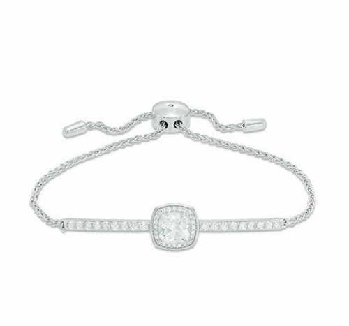 Cushion Cut White Sapphire Frame Bolo Bracelet in 925 Sterling Silver Mother's - Picture 3 of 4
