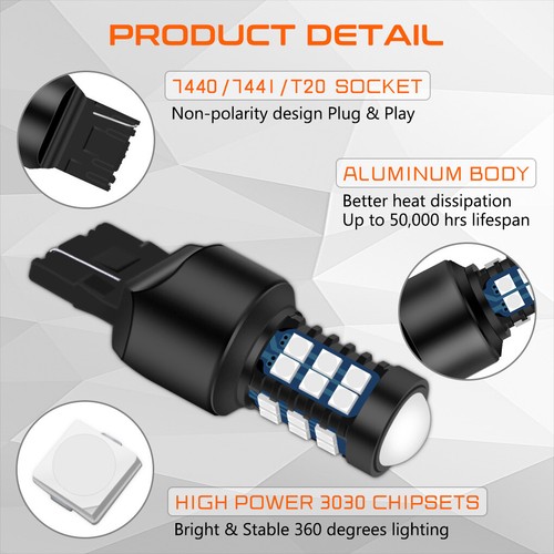 7443 LED Reverse Brake Tail Stop Parking Light Bulb 10000K Blue 7444 7440 W21W - Picture 7 of 8