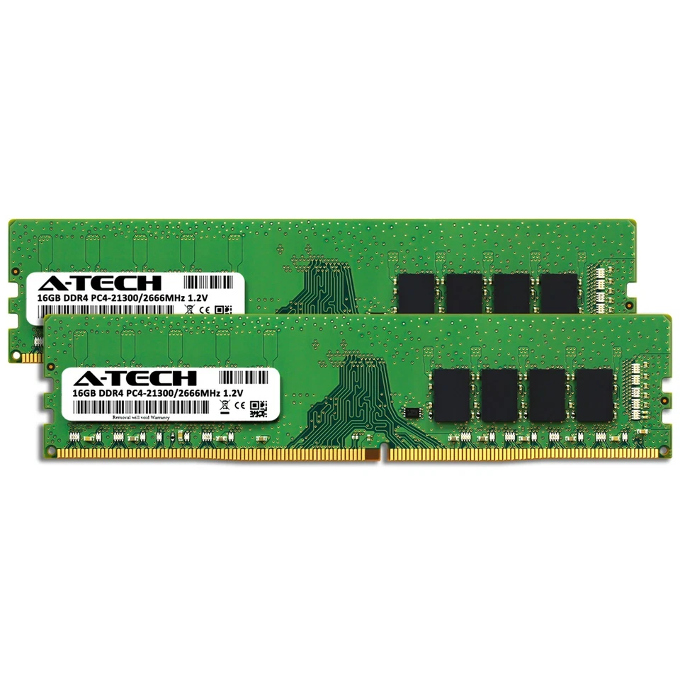 A-Tech 32GB 2x 16GB PC4-21300 Desktop DDR4 2666 MHz DIMM 288-Pin Memory RAM Kit - Image 2 of 4