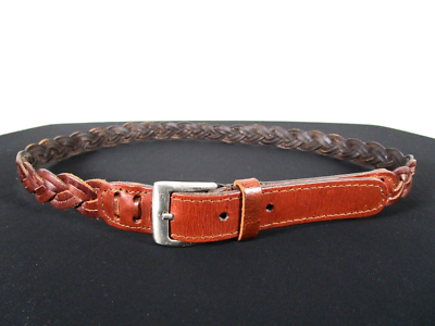 Classic Brown Braided Leather Silver Buckle Belt Women Sz M  display picture 2