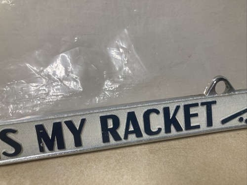 New Tennis is My Racket Vintage License Plate Frame Blue & White Metal Chrome - Picture 7 of 16