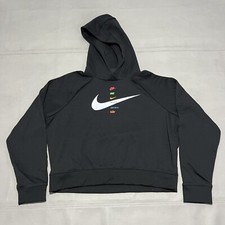 Nike Sweatshirt Women Black Crop Swoosh Hoodie Athletic Hoodie Sweater-MED-8050