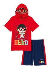 Boys Hoodie T-Shirt and Knit Pull On Shorts 2-Piece Outfit Set Size 4