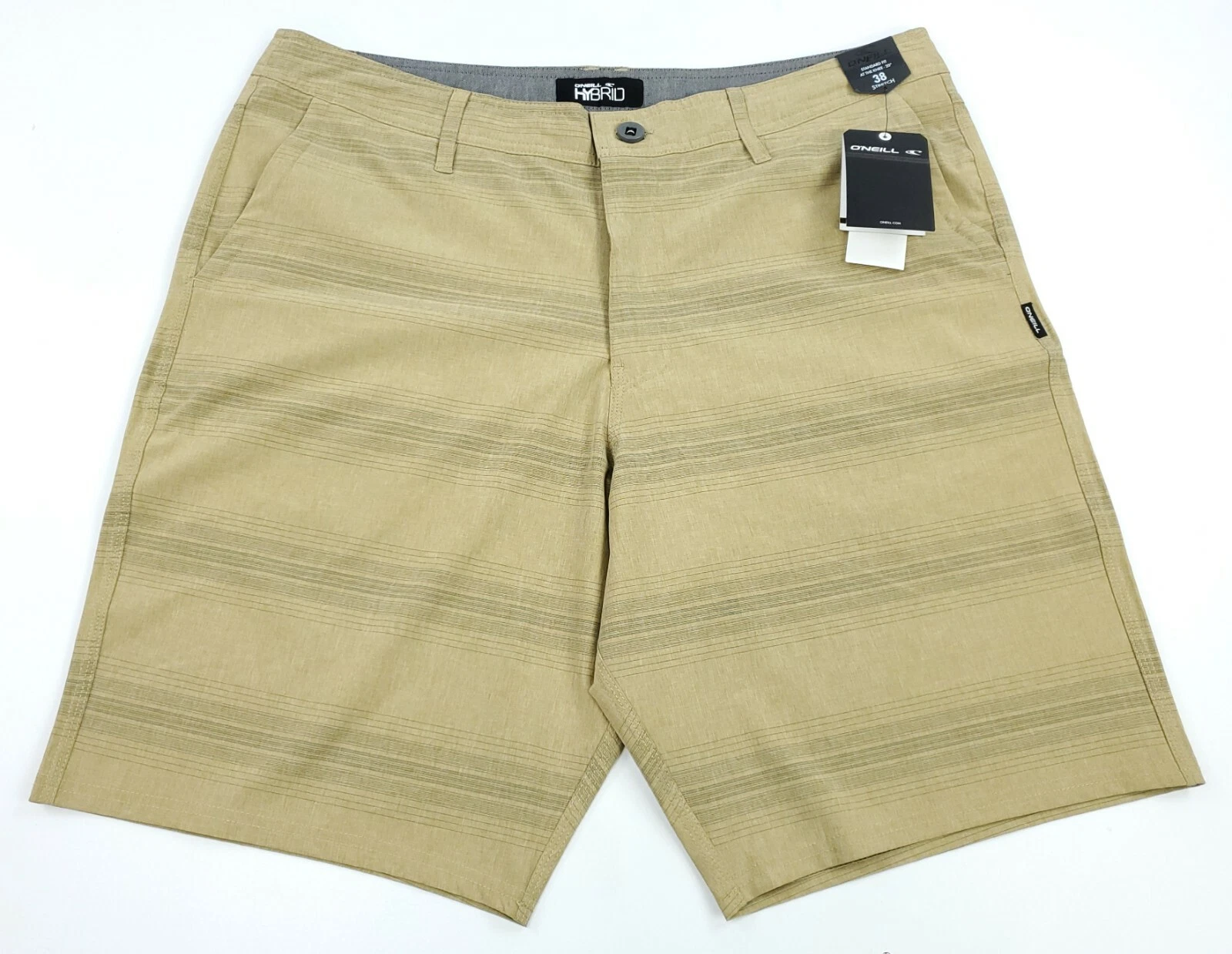 O’Neill Men’s 38 Hybrid 4 Way Stretch Rover Stripe Short Standard Fit Khaki NWT