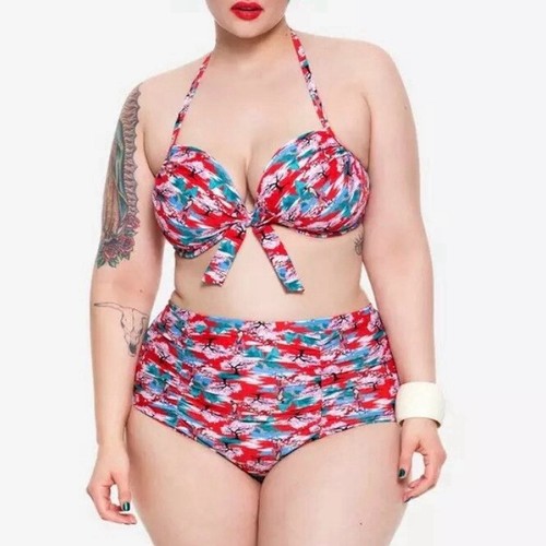Disney Mulan Red Swim Suit Top Bottom Hot Topic Retro Plus Size 4 24 26 4X NWT