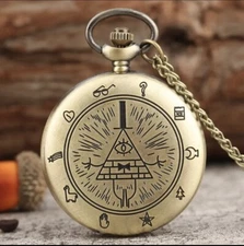 Gravity Falls Bill Cipher Inspired Bronze Pocket Watch Chain & Gift Pouch